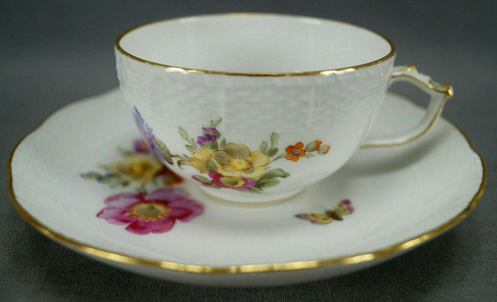 KPM Berlin Hand Painted Dresden Floral Butterfly & Gold Tea Cup & Saucer D