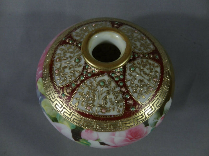 オールドノリタケ　ピンクローズが描かれた花瓶