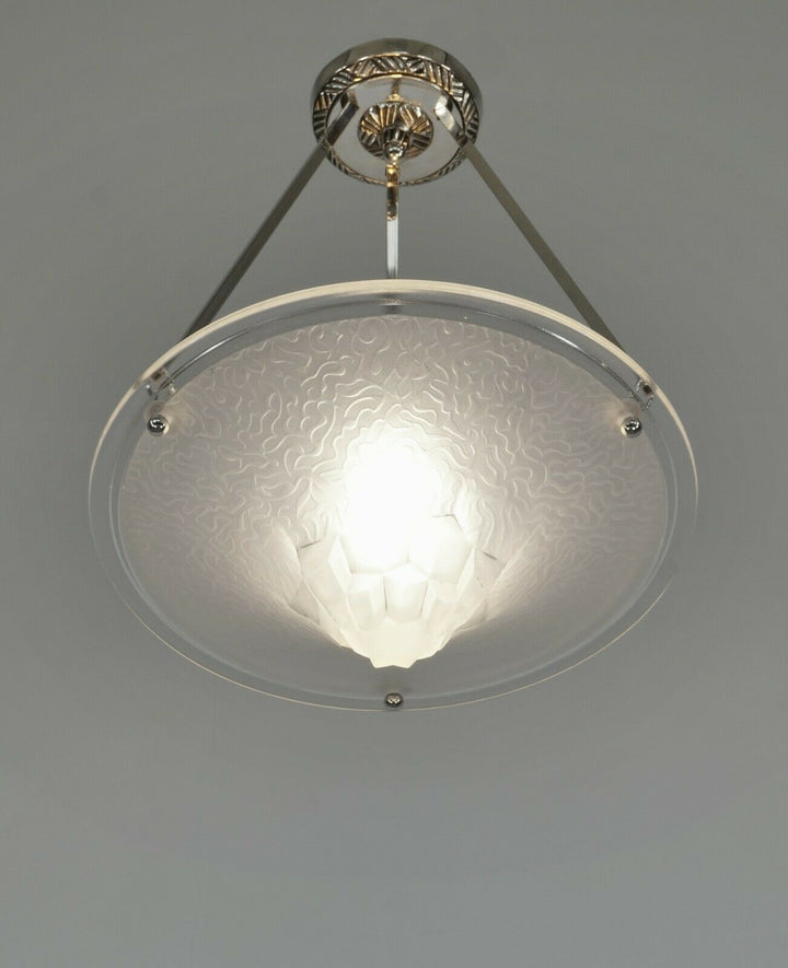 HUBENS & DEGUÉ : FRENCH 1930 ART DECO CHANDELIER . pendant 1925 lamp muller era