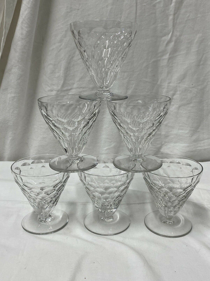 BACCARAT 6 VERRES À EAU CRISTAL DÉCOR ÉCAILLE MODÈLE CHAUNY ART DÉCO