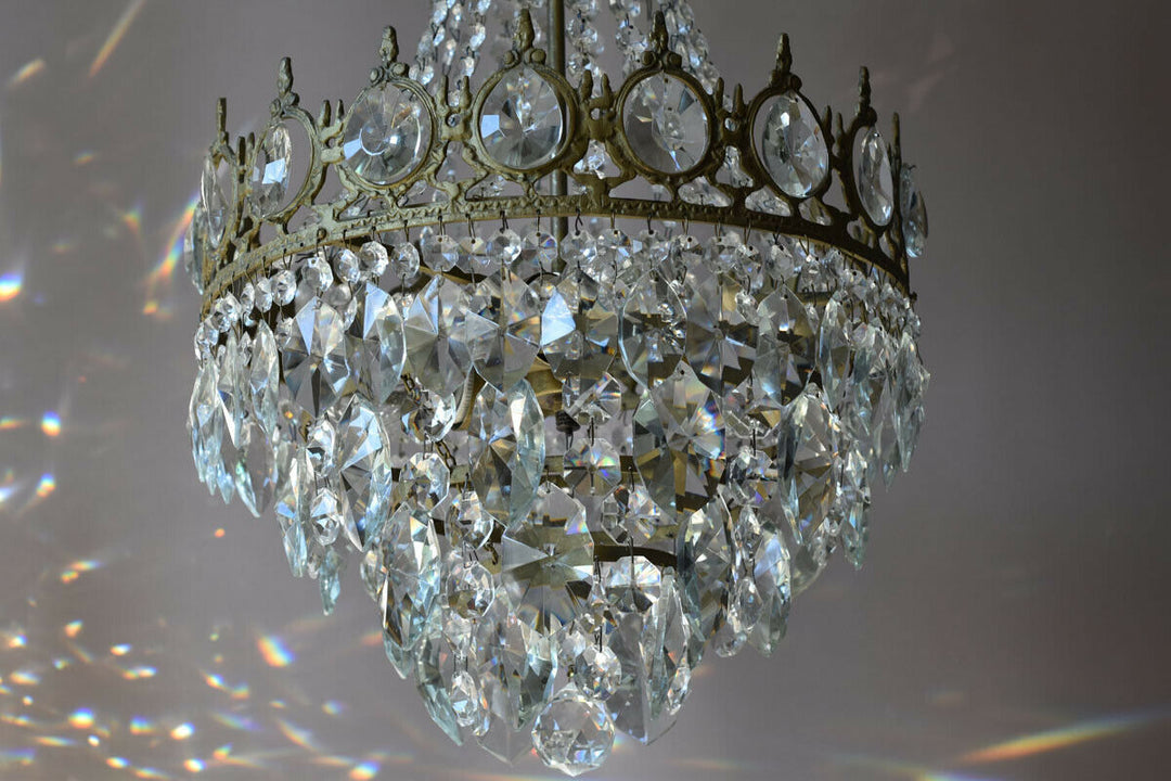 Antique Vintage Lighting, Crystal Chandelier, Shabby Chic French Lamp Pendant