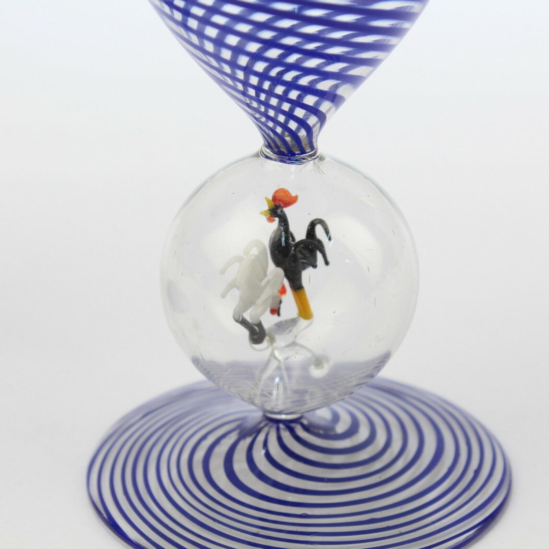 Pair of 2 Bimini Austrian Blue Swirl Wine or Cocktail Glasses - Lampwork Deco GL