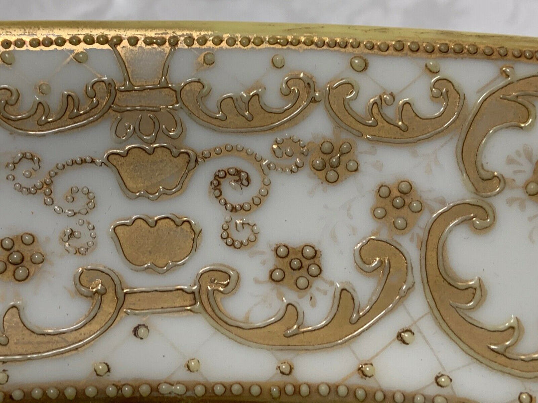 Nippon FISH PLATTER Hand Painted Morimura Bros 23" Gold Beaded Rim Antique Oval