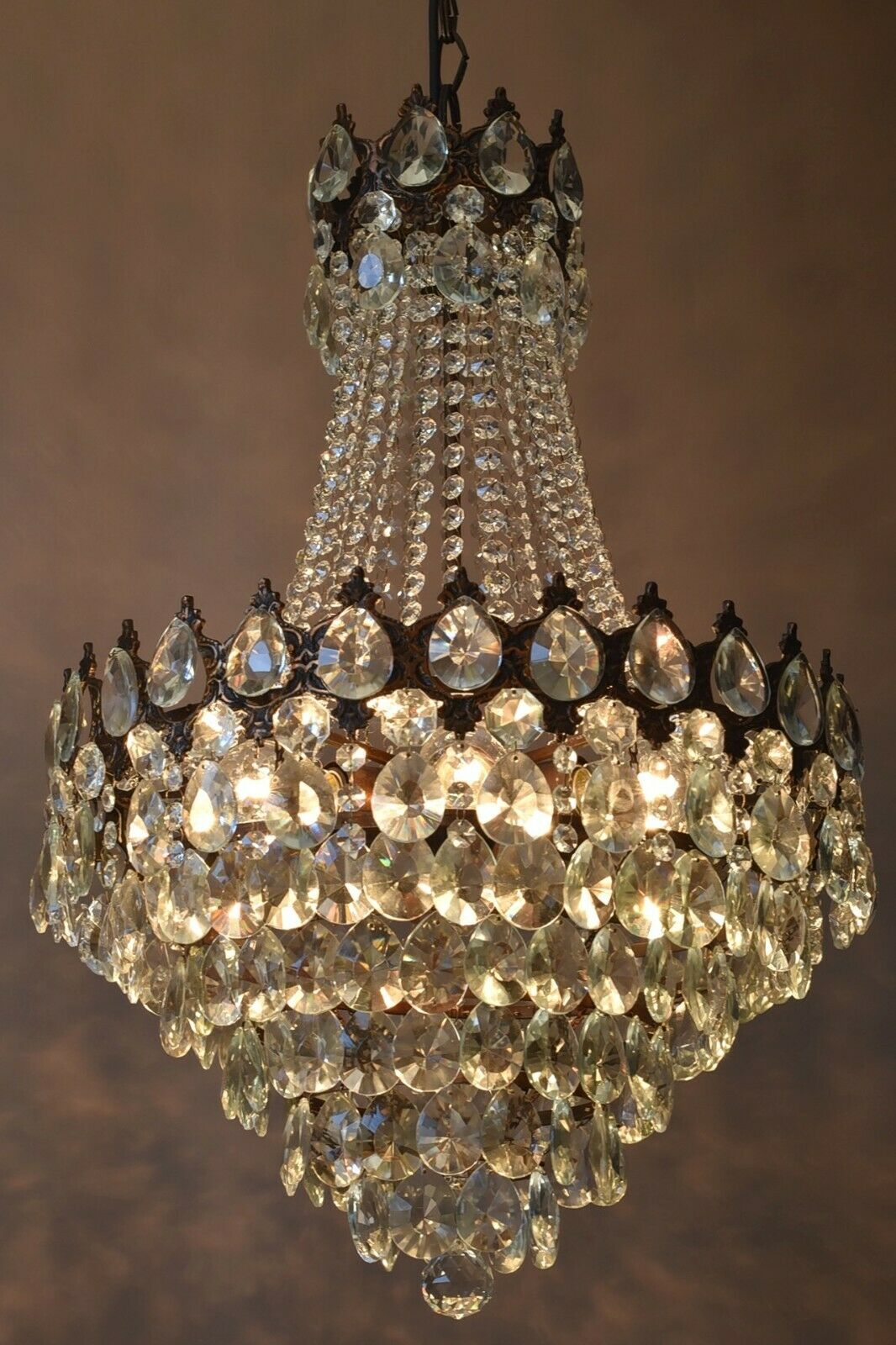 Vintage Crystal Chandelier, Antique Lighting, lamp, Hall pendant for Home Living