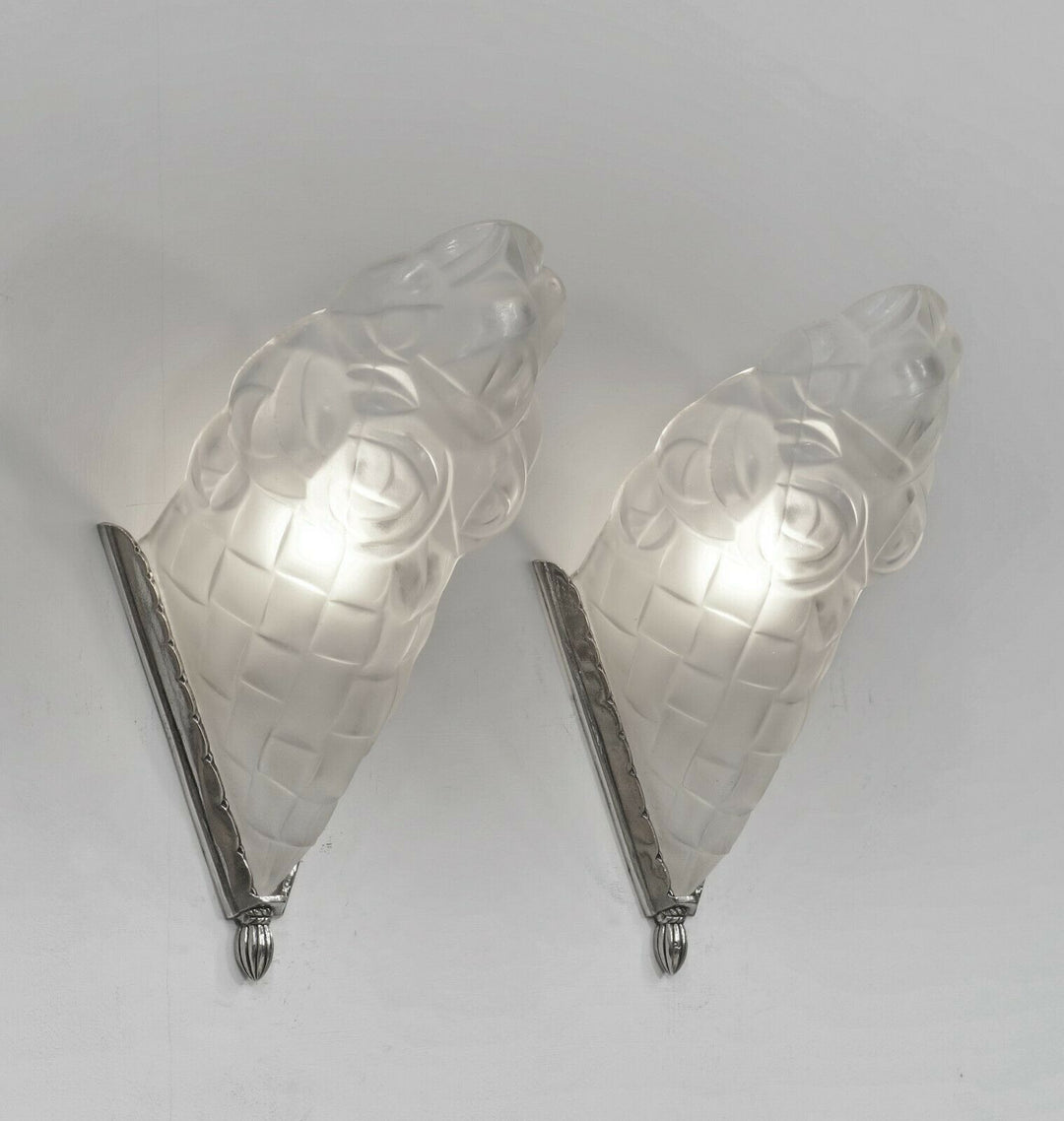 フランシス・ウーベン（Hubens）：フランス1930年代アールデコ調ウォールスコーンペアランプ（デュゲ作）