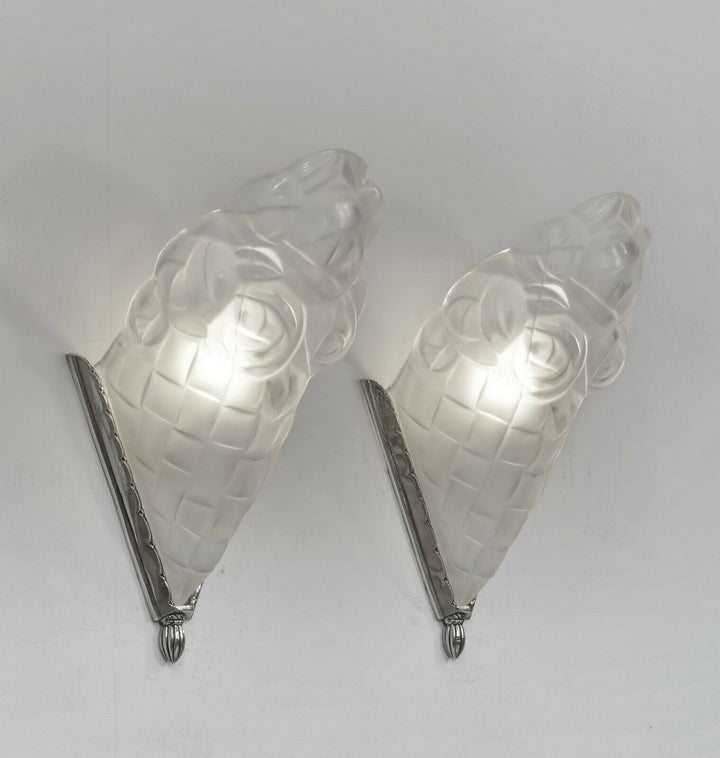 フランシス・ウーベン（Hubens）：フランス1930年代アールデコ調ウォールスコーンペアランプ（デュゲ作）