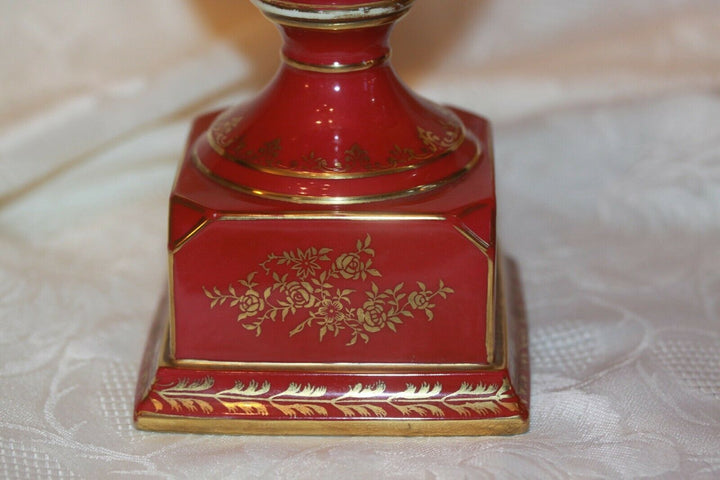 Nippon Noritake porcelain urns vases hand painted beaded gold Red