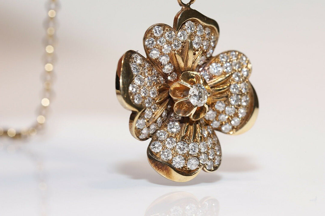ビンテージ オリジナル 18K ゴールド 天然ダイヤモンド 装飾フラワーネックレス