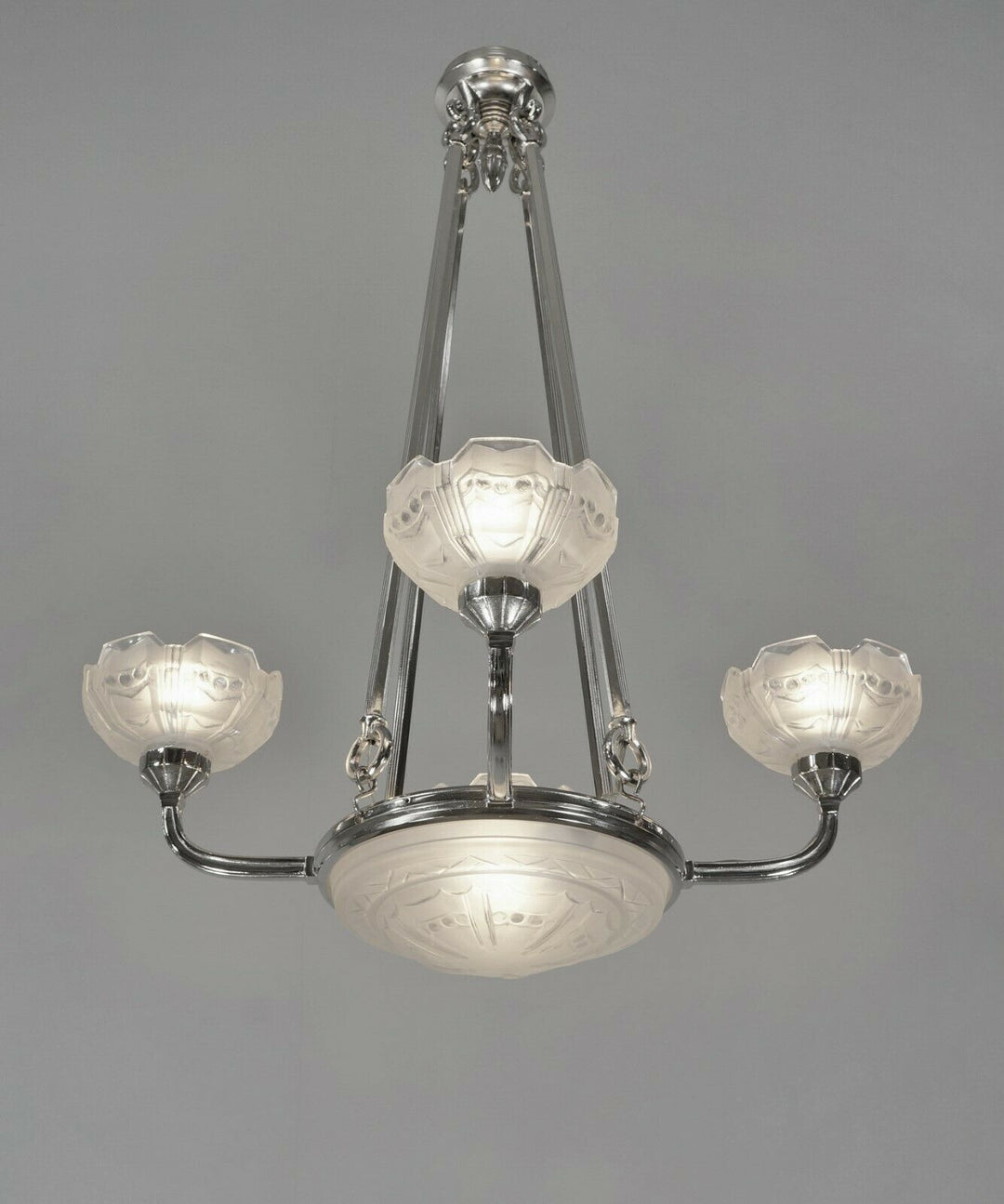 SABINO : FRENCH ART DECO CHANDELIER 1930 ... bronze lamp lustre lampe muller era