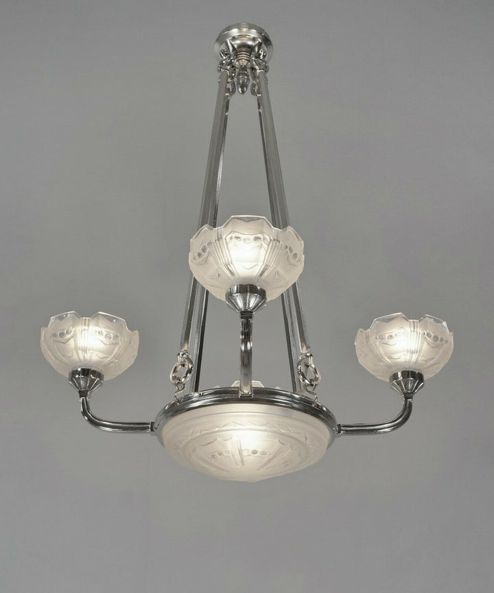 SABINO : FRENCH ART DECO CHANDELIER 1930 ... bronze lamp lustre lampe muller era