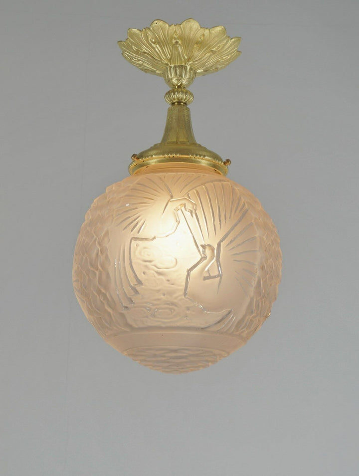 GILLES & MULLER FRERES : FRENCH ART DECO PENDANT flush mount 1930 chandelier