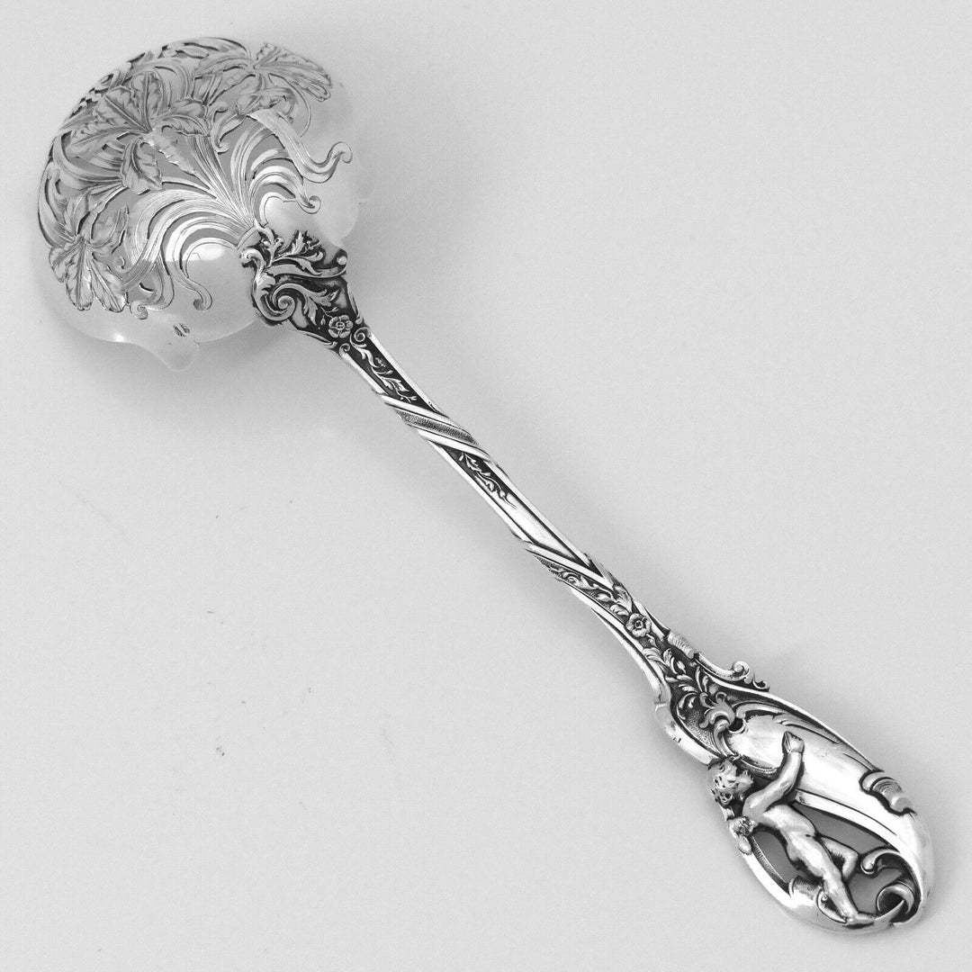 Canaux Masterpiece French Sterling Silver Sugar Sifter Spoon, Cherub