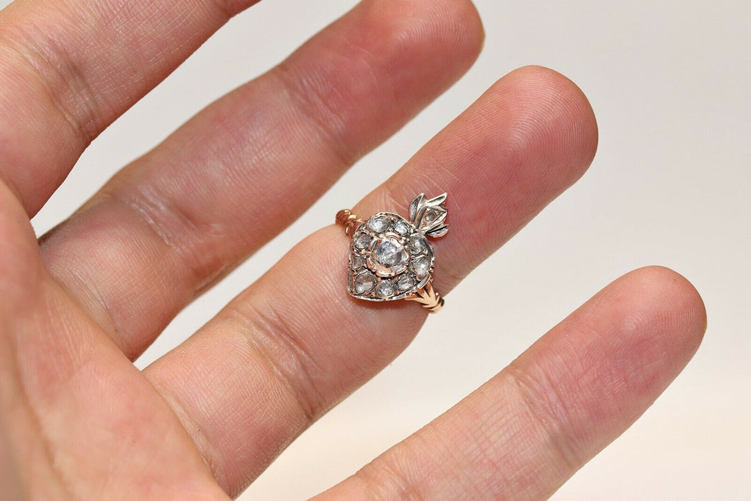 アンティーク オリジナル 8K オスマン ナチュラルローズカットダイヤモンドのハートリング