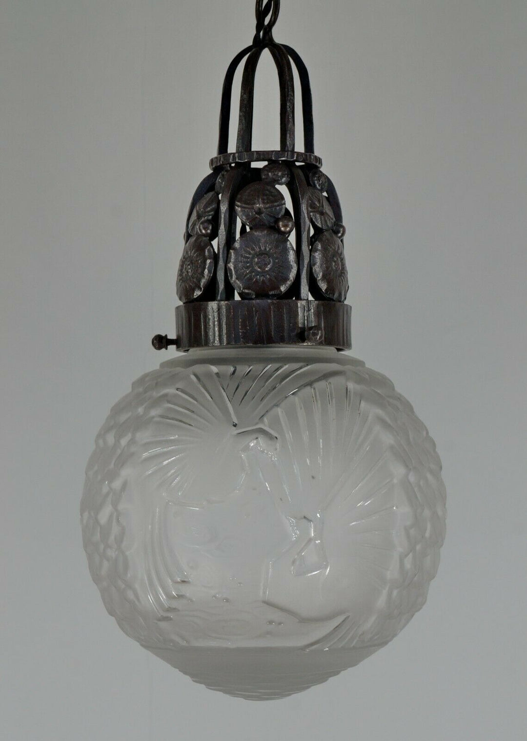 VASSEUR & MULLER FRERES : FRENCH ART DECO PENDANT chandelier 1930 peacock France