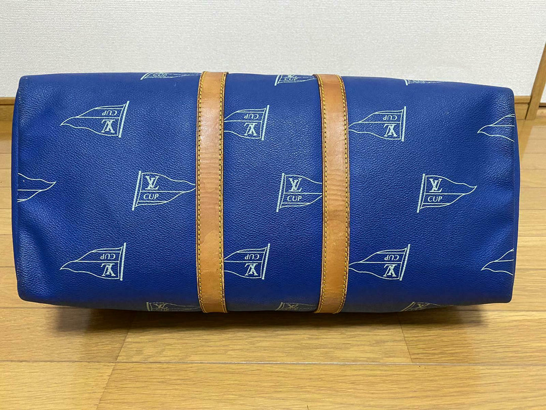 LOUIS VUITTON KEEPALL 45 BAG CUP 1992 BLUE LEATHER VINTAGE Boston