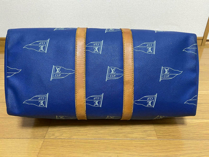 LOUIS VUITTON KEEPALL 45 BAG CUP 1992 BLUE LEATHER VINTAGE Boston
