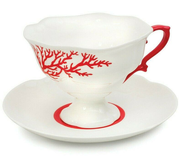 Coral Bone China Teacup and Saucer Lomonosov Imperial Porcelain LFZ IFZ