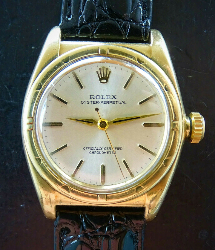 ♛ Rolex Oyster Bubble Back 3725 Gold Plague Automatic Men's Chronometer 1950