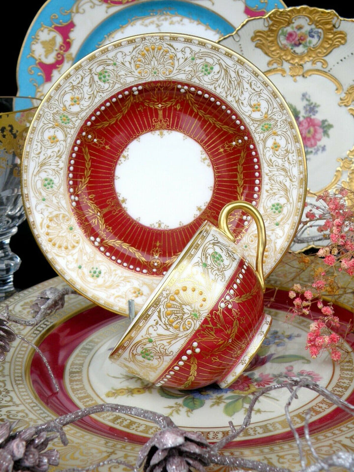 ロイヤルウースター　アンティーク　ティーカップ&ソーサー　ゴールドエナメルジュール