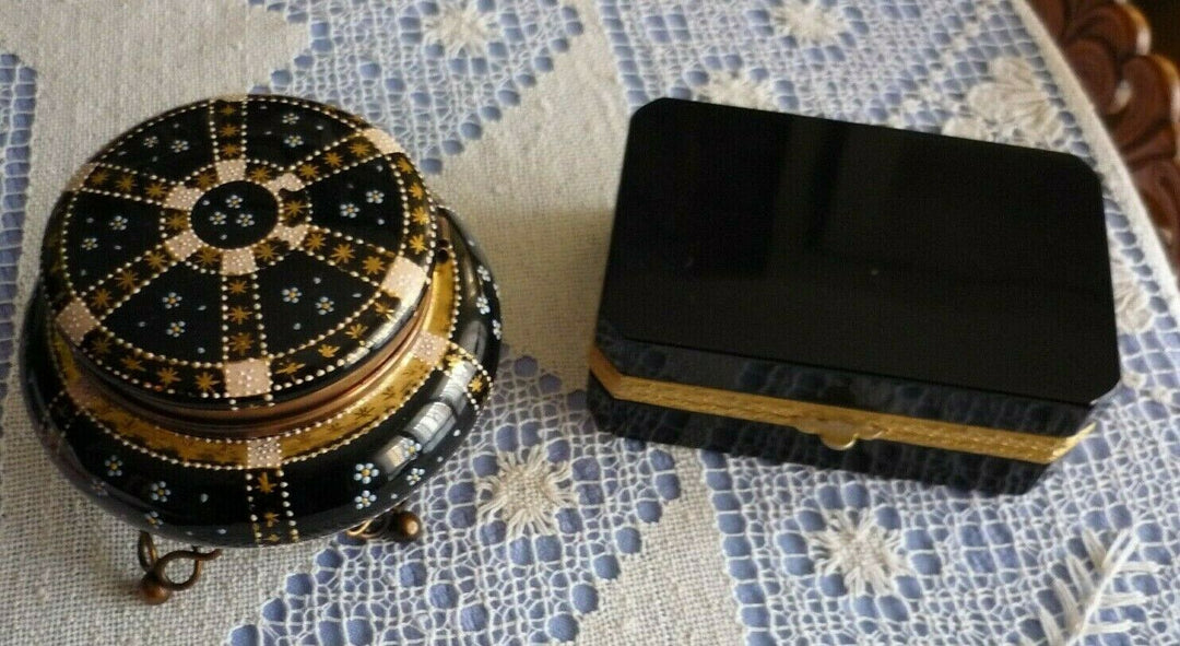 Vintage Venetian Black Opaline Glass Casket Box