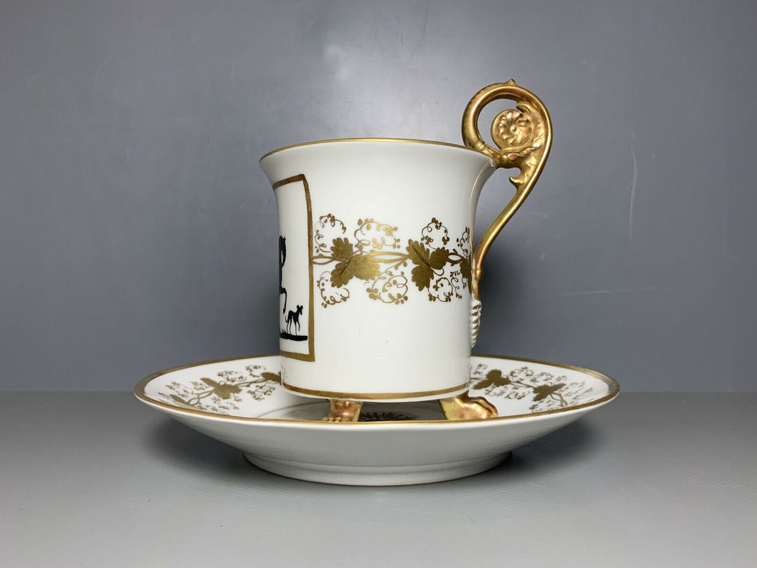KPM BERLIN TASSE UT FRIEDRICH II ZU PFERD SCHATTENRISSMALEREI GUTER ZUSTAND 1915