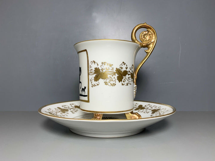 KPM BERLIN TASSE UT FRIEDRICH II ZU PFERD SCHATTENRISSMALEREI GUTER ZUSTAND 1915