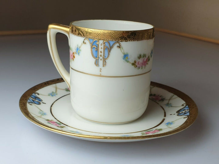 A Wonderful Rare Taisho Period Noritake Art Nouveau Demitasse Cup & Saucer