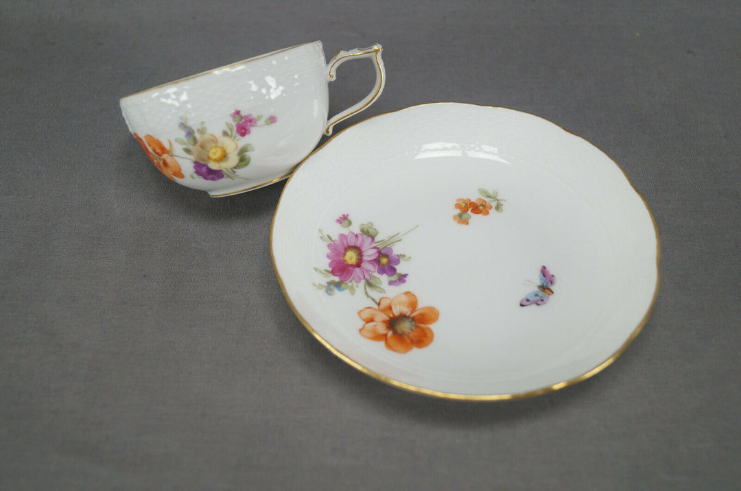 KPM Berlin Hand Painted Dresden Floral Butterfly & Gold Tea Cup & Saucer F