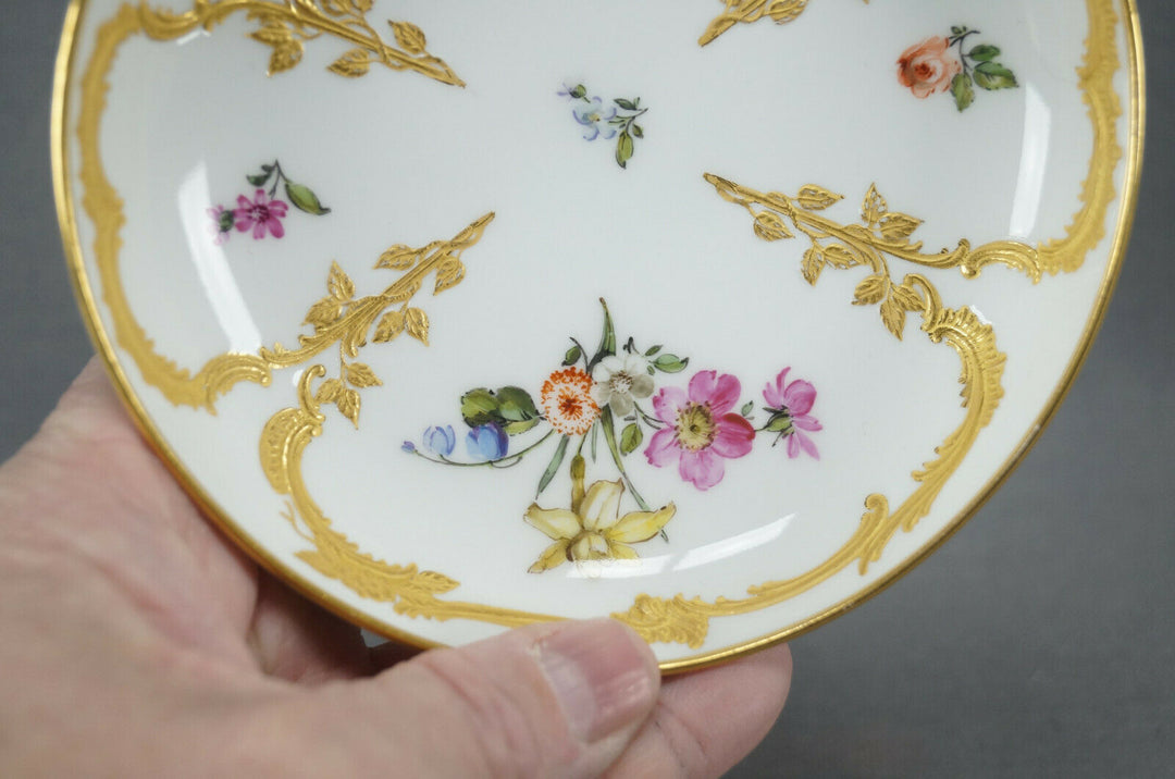 KPM Berlin Neuzierat Hand Painted Floral & Raised Gold Demitasse Cup & Saucer E