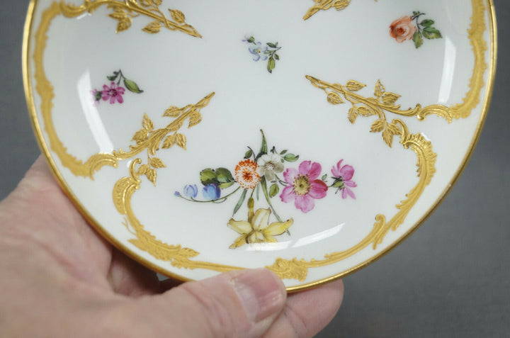 KPM Berlin Neuzierat Hand Painted Floral & Raised Gold Demitasse Cup & Saucer E