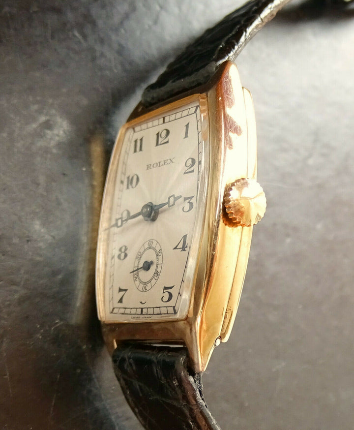 Rolex ♛ Art Deco 578 Rose Gold 9C 375 Tonneau Antique Luxury Men's Watch 1930