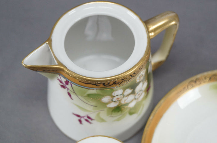 Nippon Morimura Hand Painted White Wild Rose Scrollwork & Beaded Syrup Pitcher