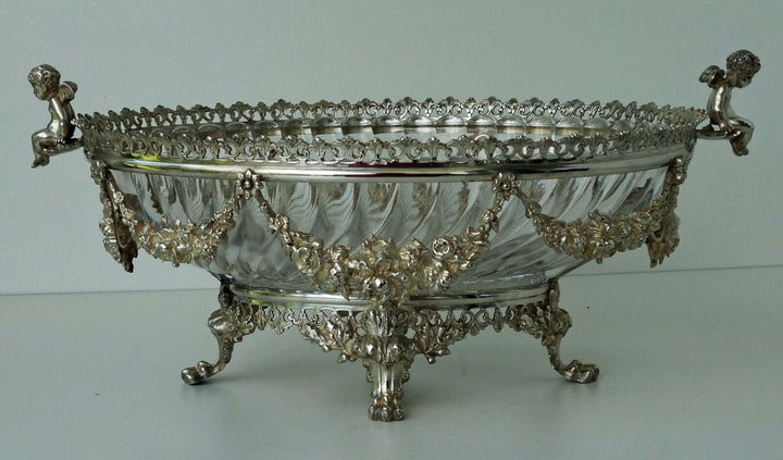 BACCARAT Coupe Centre de Table Cristal et Bronze Argenté Décor Angelots ca 1880