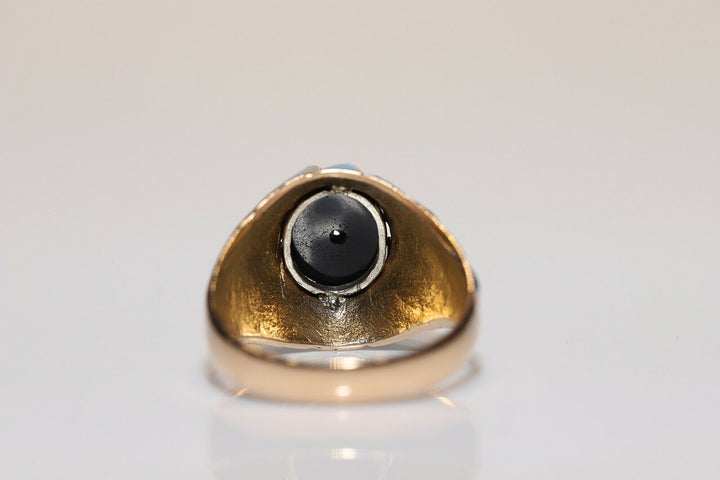 オールド 14K ナチュラルダイヤモンド、オニキス、エナメルのリング