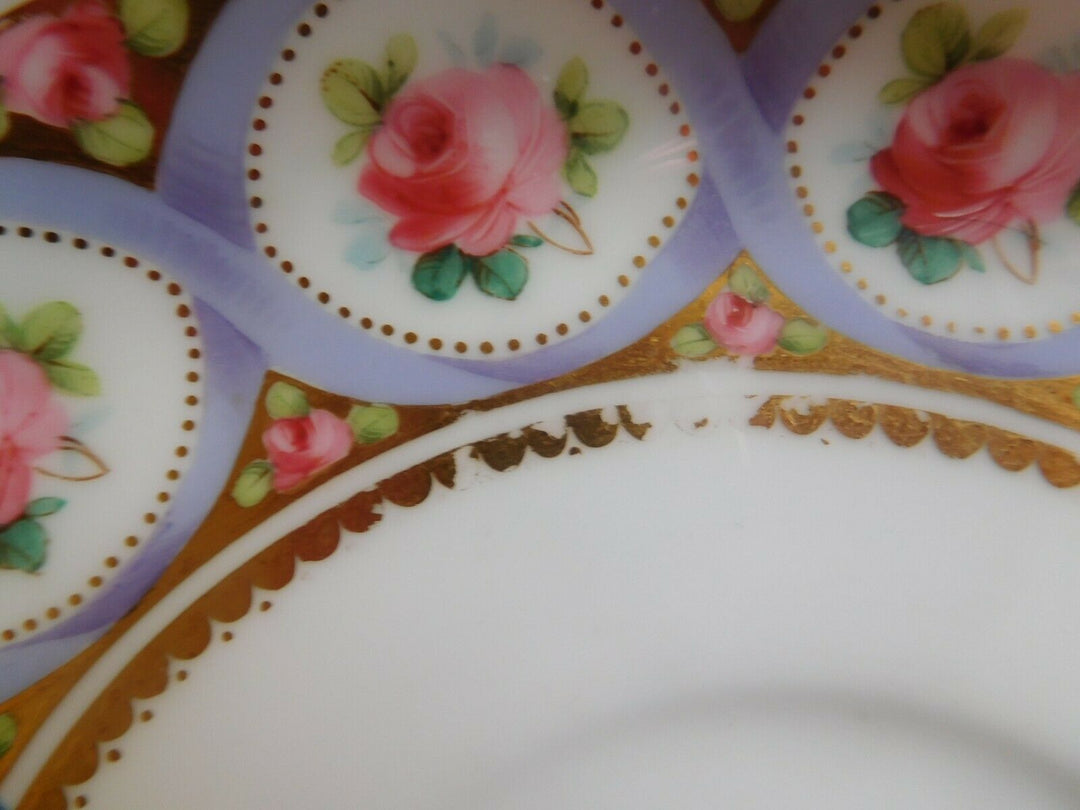 MISMATCHED ANTIQUE (1866) PURPLE MINTON ENAMELLED ROSE STRAWBERRY CUP AND SAUCER