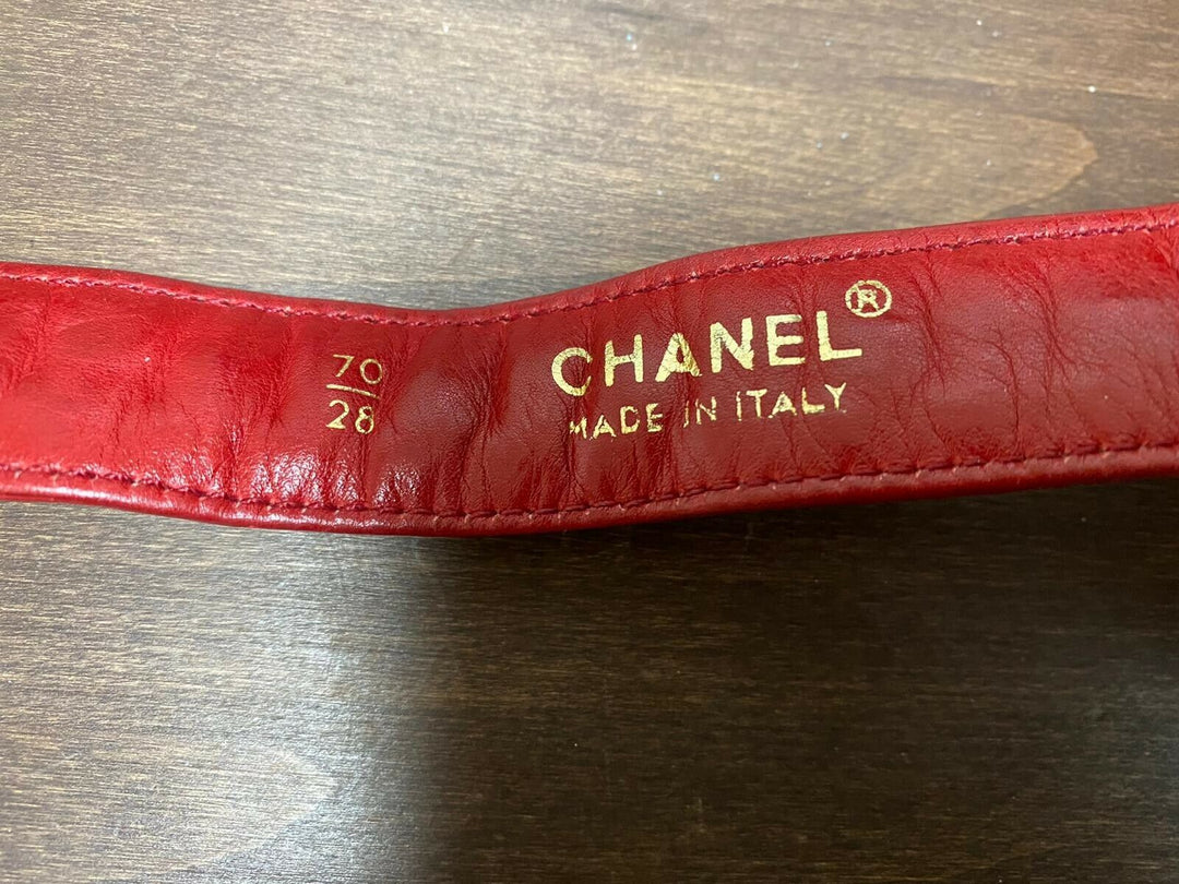 Auth CHANEL Quilted CC Chain Belt Waist Bum Bag Red Leather