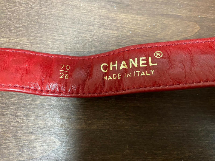 Auth CHANEL Quilted CC Chain Belt Waist Bum Bag Red Leather