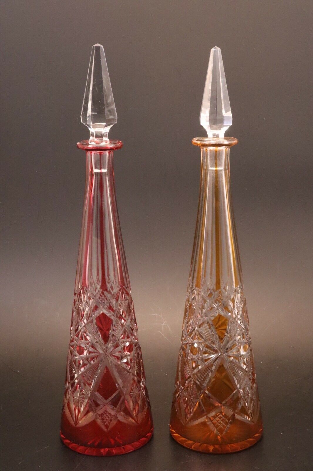 Carafe Baccarat cristal double Overlay taillé Lagny decanter vin du Rhin orange