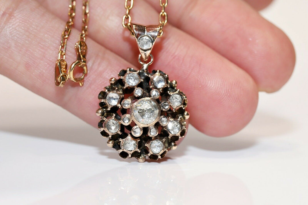 アンティーク オスマン朝 14K ゴールド 天然ローズカット ダイヤモンド装飾ネックレス
