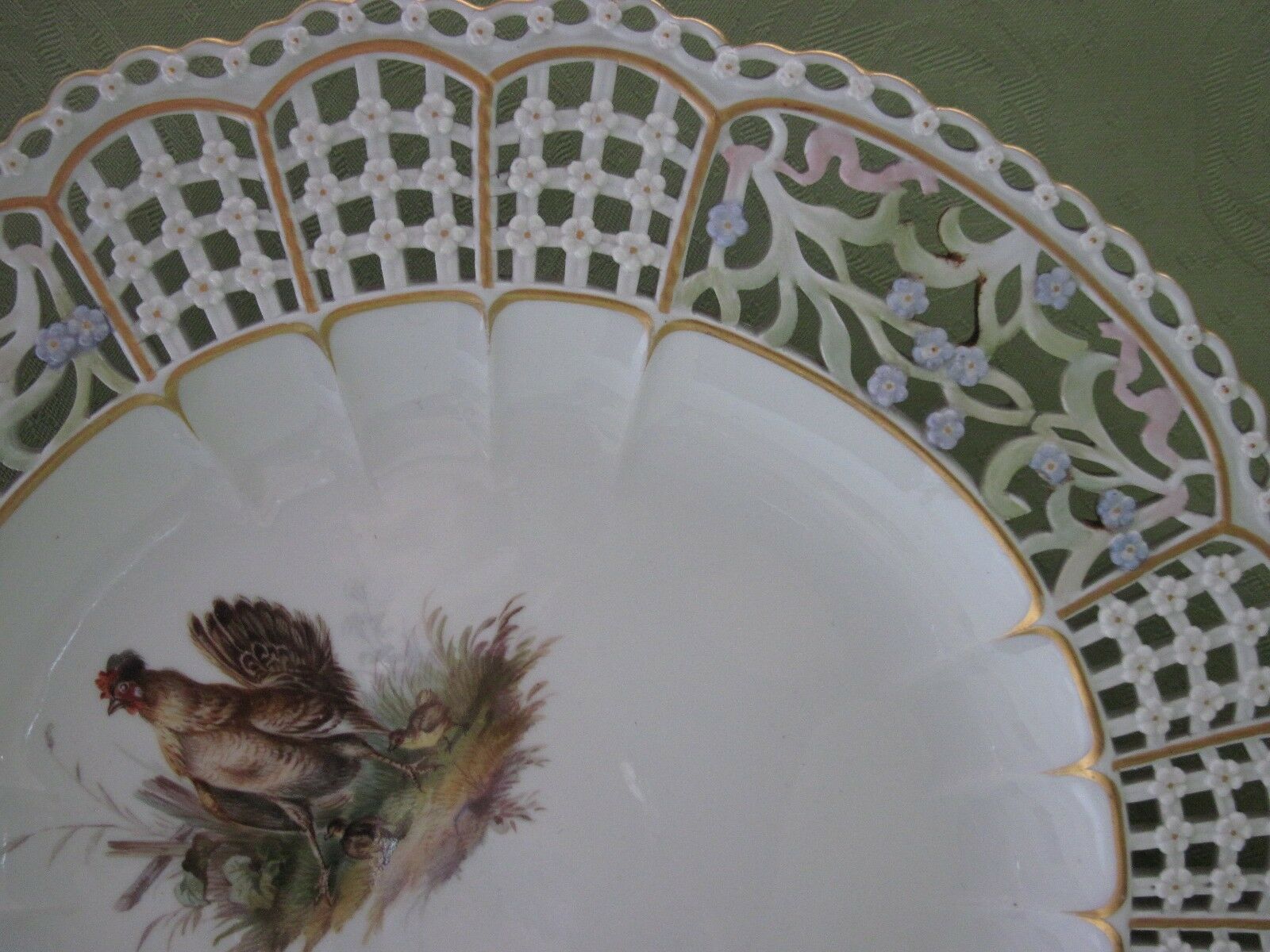 マイセン(Meissen)、飾り皿、透かし皿、ニワトリ、2級品
