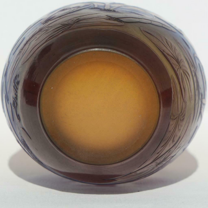 エミールガレ　フランス製　アンティーク　池　草　水　スイレン　蓮の花　ガラス花瓶