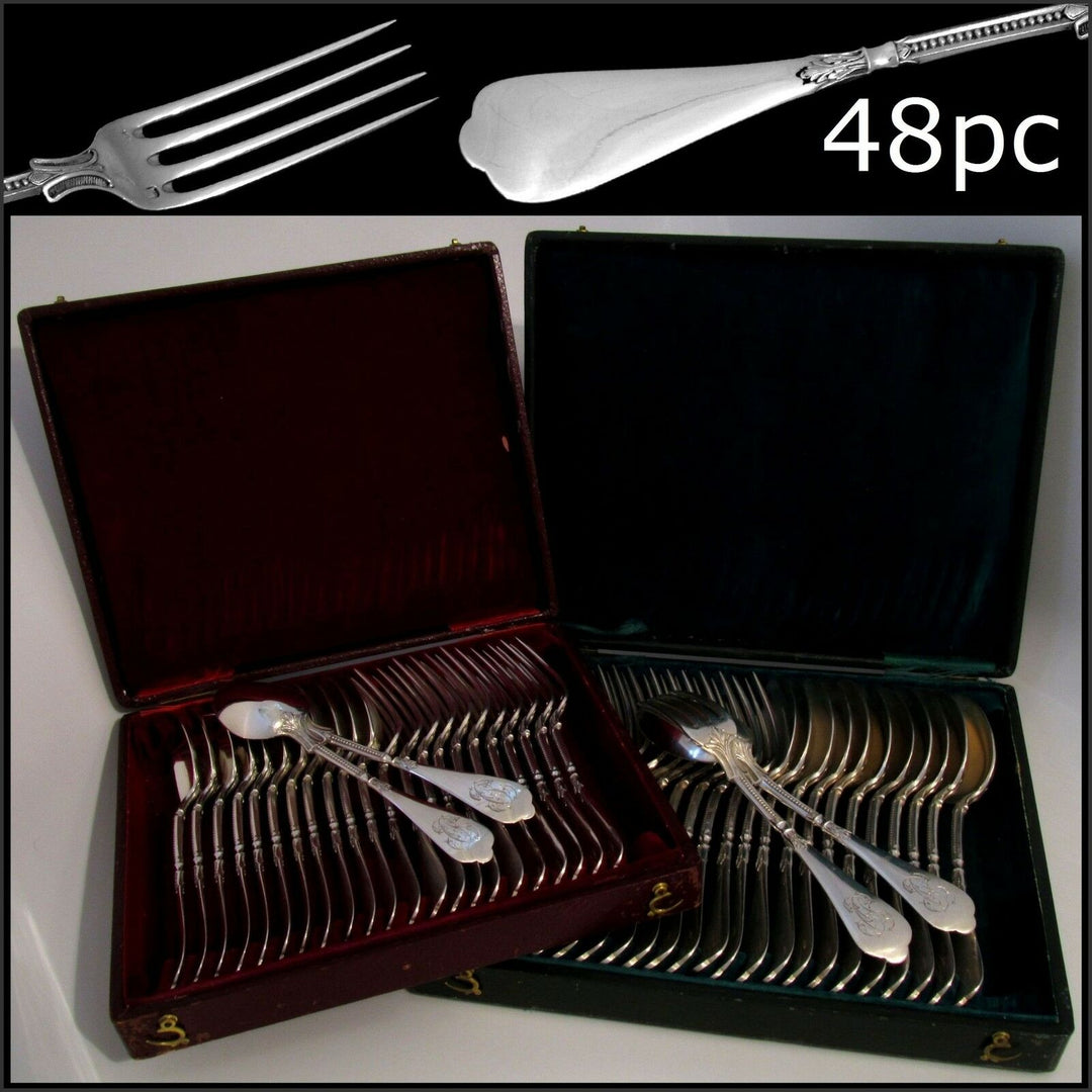 Linzeler French Sterling Silver Flatware Set 48 pc w/chests Neo Classical