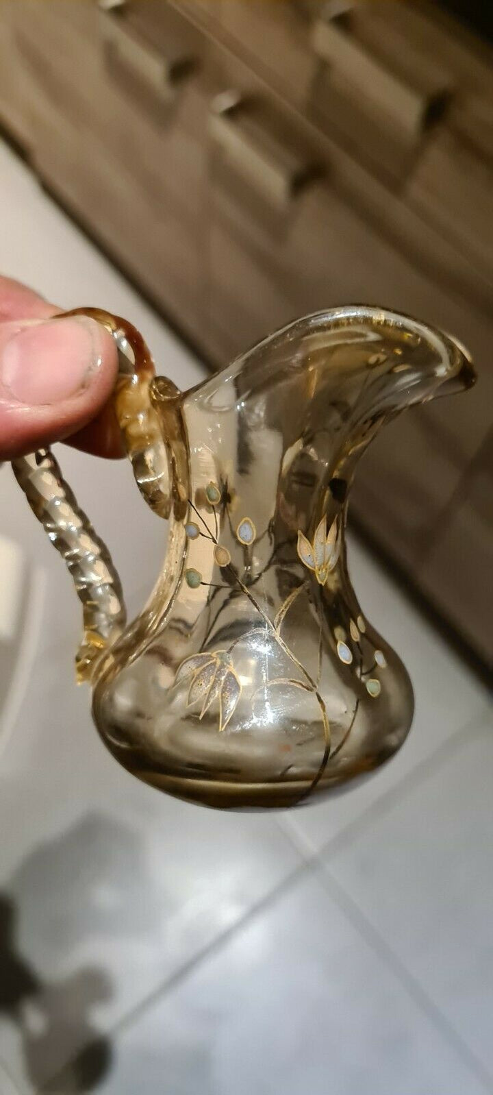 Rare Pichet Miniature Verre Émaillé Emile Gallé Nancy 1ere Periode Old vase 1900