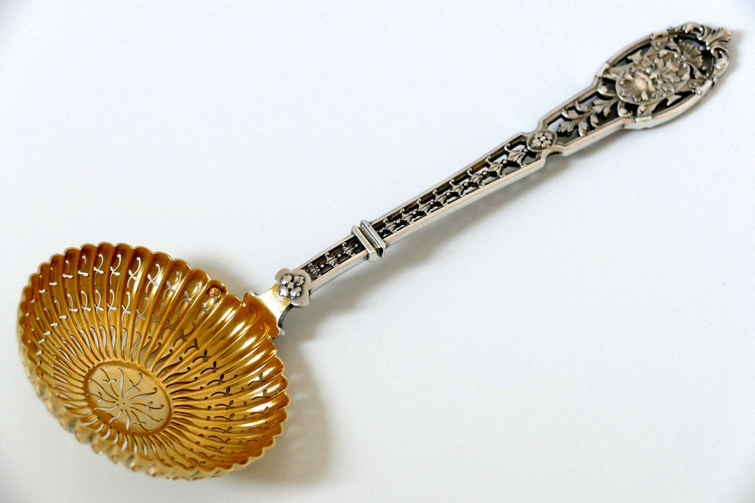Puiforcat Masterpiece French Sterling Silver Gold Sugar Sifter Spoon Mascaron