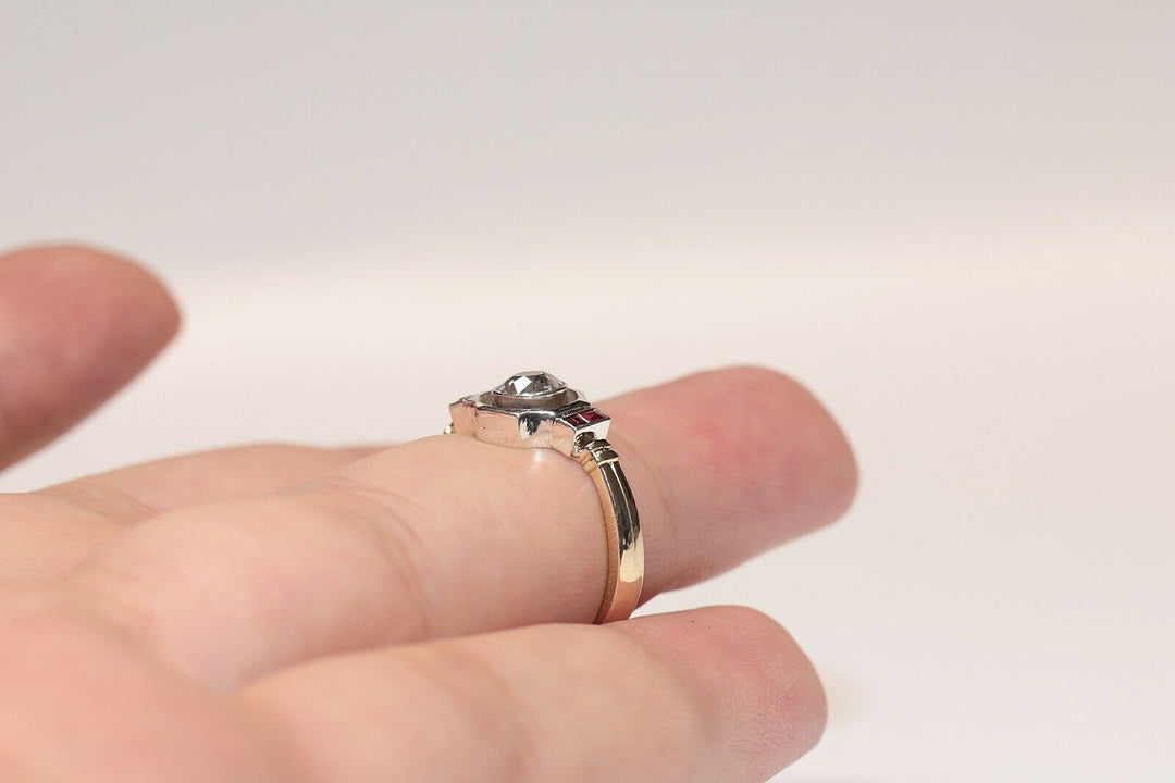 アンティーク アールデコ 14K ナチュラルダイヤモンドとルビーのリング