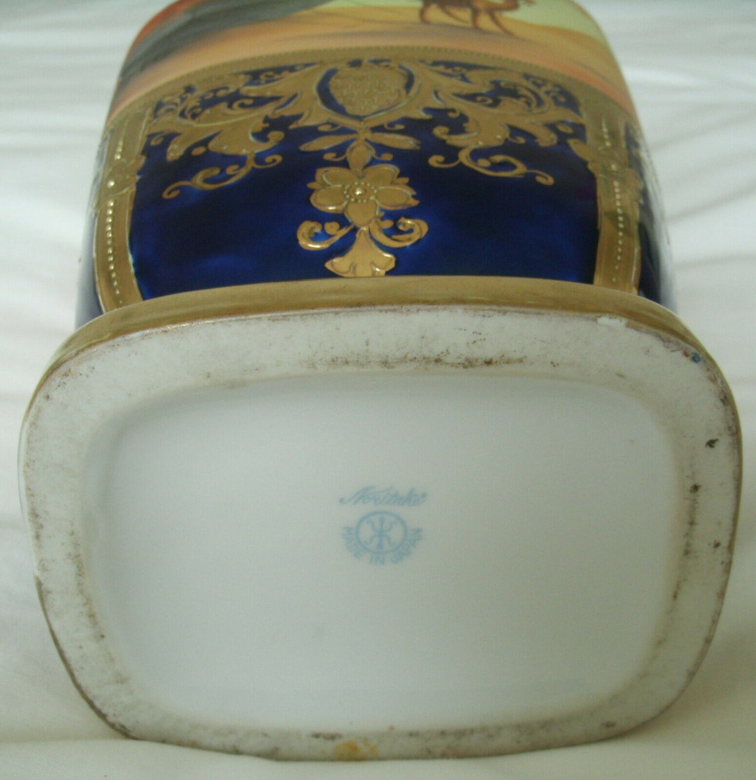 A Stunning Gold Encrusted Noritake Desert Scene Camel Pattern Large 12 in Vase
