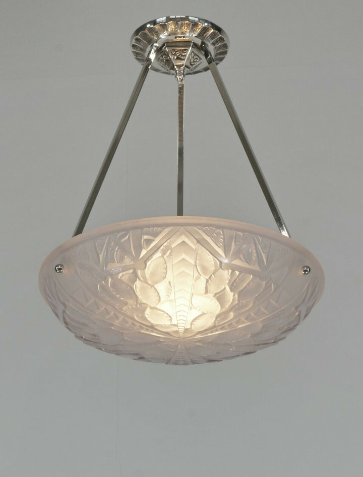 G.VIARMÉ : FRENCH 1930 ART DECO PENDANT chandelier lamp muller degue era France