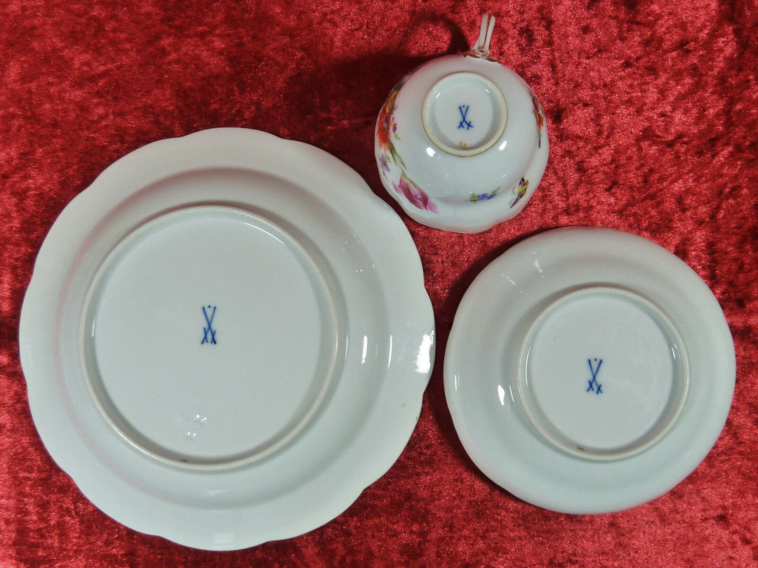 Meissen 3tlg. Kaffee Gedeck Osier * Blumen & Insekten * Pfeifferzeit - 1.Wahl