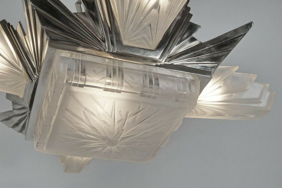 H.PETITOT : LARGE FRENCH 1930 ART DECO CHANDELIER ..... Muller freres