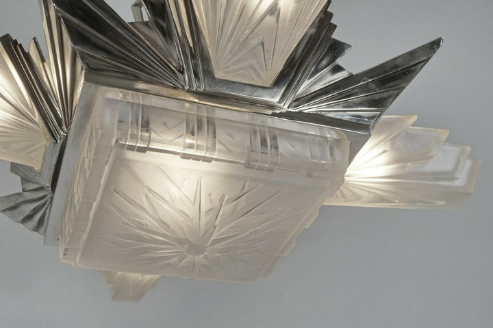 H.PETITOT : LARGE FRENCH 1930 ART DECO CHANDELIER ..... Muller freres